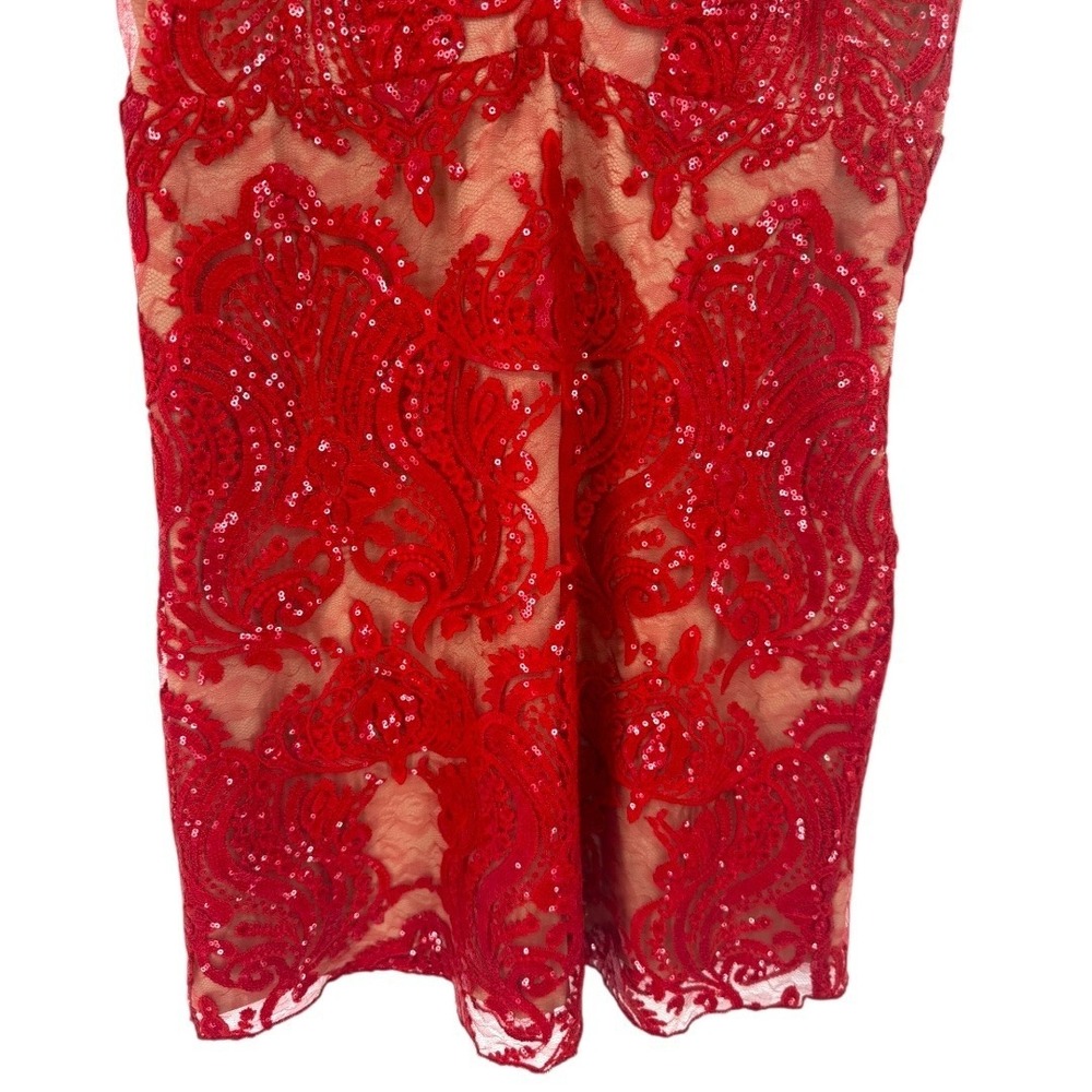 NWT Free People Night Shimmers Mini Dress Red Lace Sequin V Neck Size 10 Glam - Picture 15 of 16